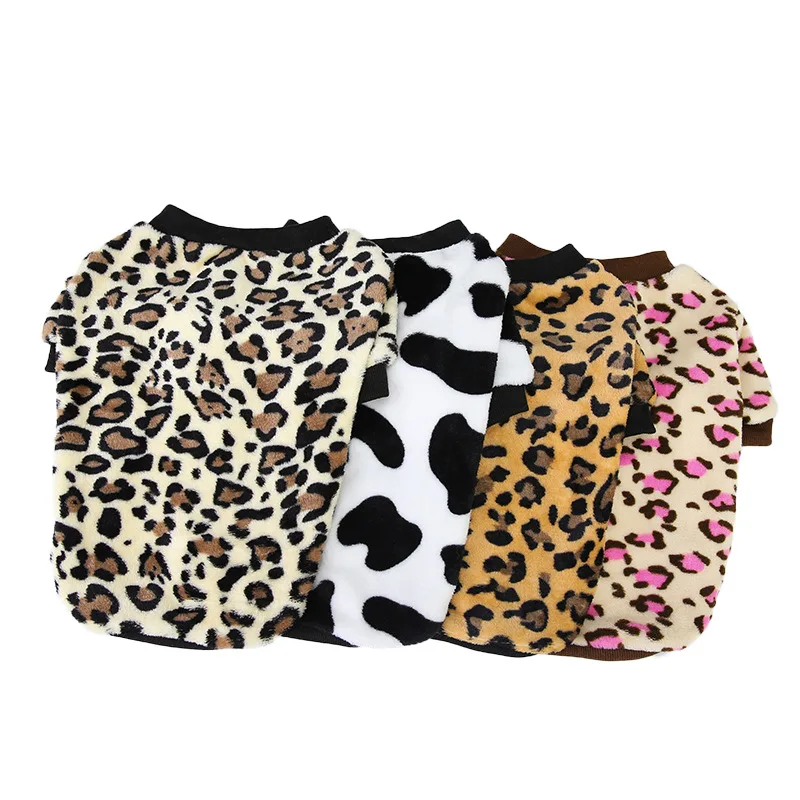 Leopard Printed Soft Fleece Pet Dog Clothes for Small Dogs Winter Warm Puppy Pajamas Chihuahua Vest French Bulldog Pug Pullover