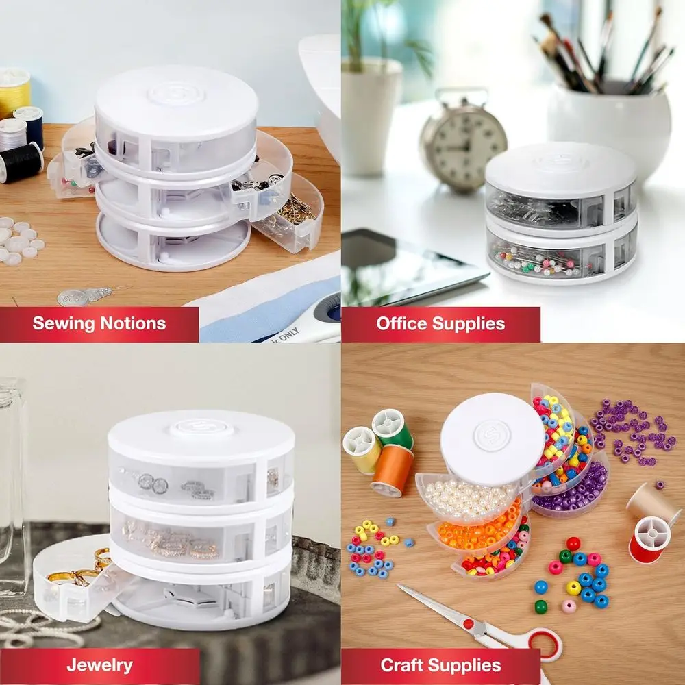 منظم مفاهيم SINGER الصغيرة - منظم بلاستيكي شفاف للخياطة والتطريز وتنظيم غرفة الحرف اليدوية وتسجيل تخزين قابل للتكديس