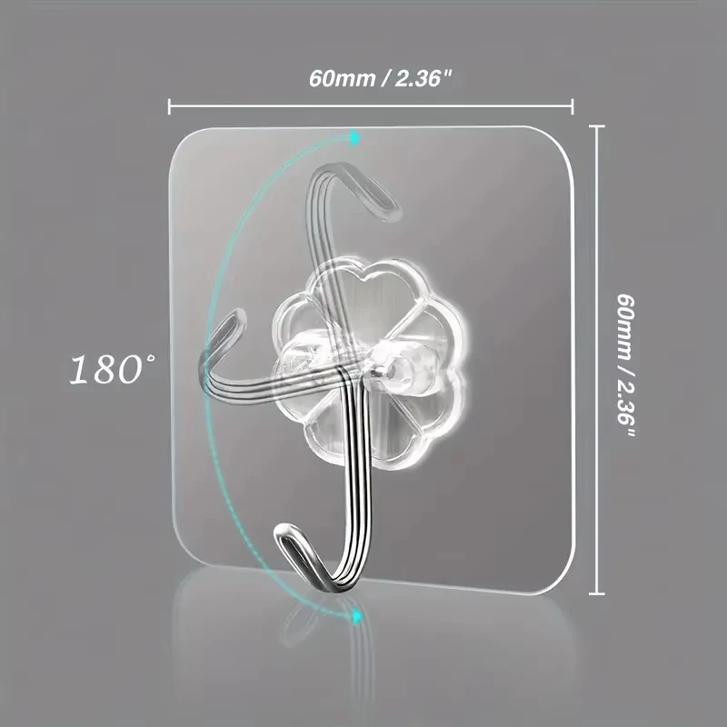 5/50pcs Transparent Stainless Steel Strong Self Adhesive Hooks Key Storage Hanger for Kitchen Bathroom Door Wall Multi-Function2