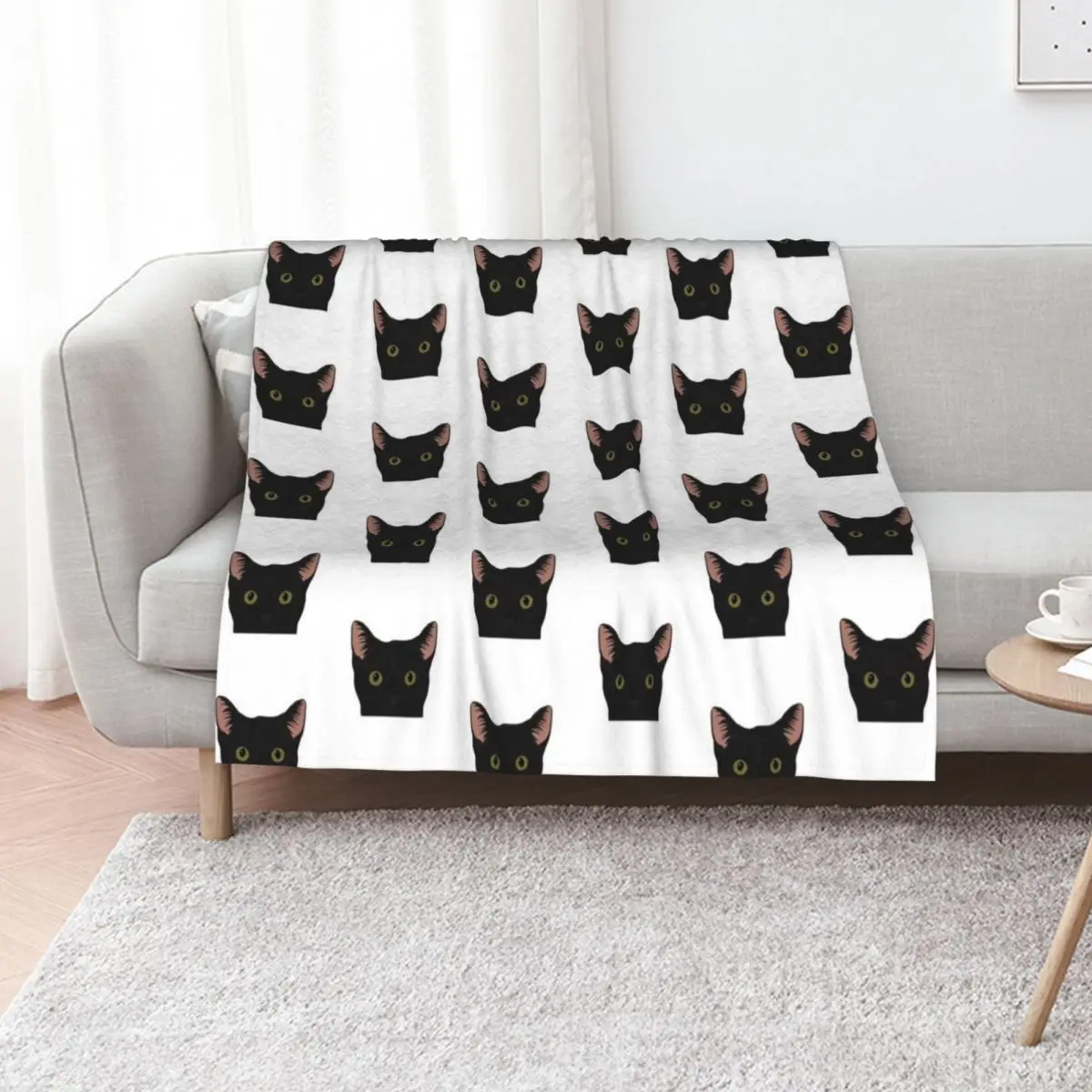 Curious Black Cat - Green Eyes Black Nose Throw Blanket Thermal decorative blankets ands Weighted Large for babies Blankets