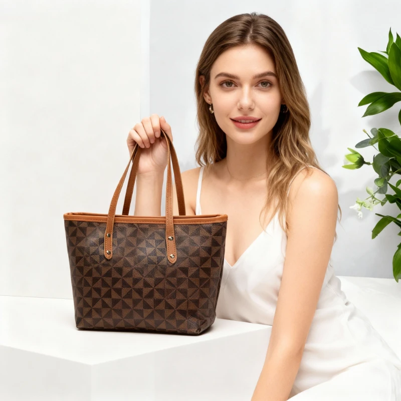 

Triangle Print Fashionable Women's Commuting Handbag, Large Capacity, Zipper Handbag