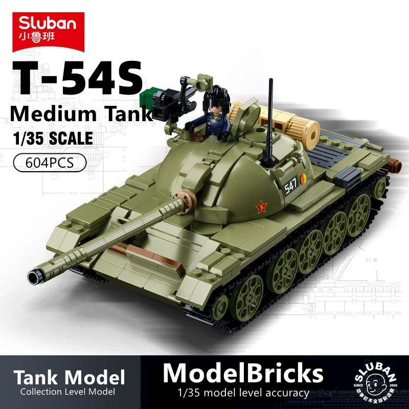 

Sluban Building Block Toys Military T-54S 3 IN1 Medium Tank 604PCS Bricks B1135 Compatbile With Leading Brands Construction Kits