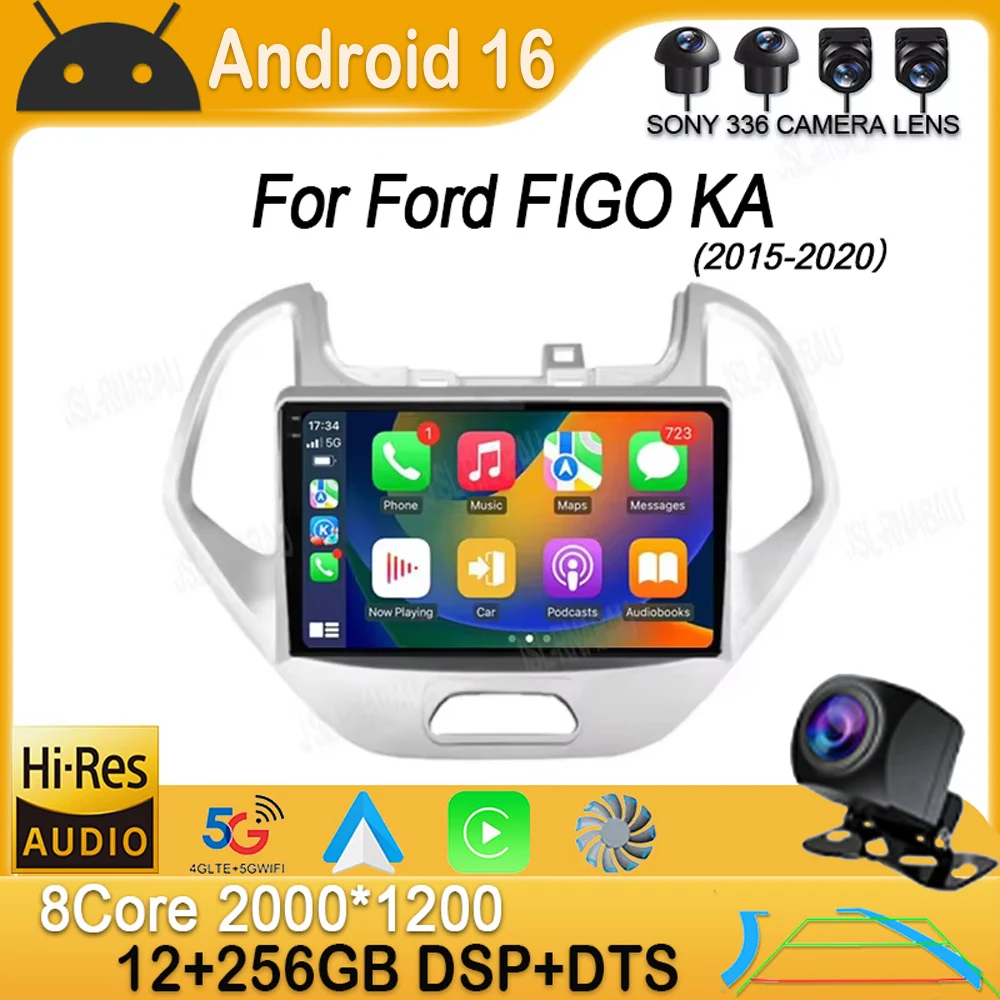 Car Android 16 For Ford FIGO KA 2015 - 2020 Auto Radio Stereo Multimedia Player GPS Navigation 5G wifi Wireless Carplay QLED HDR