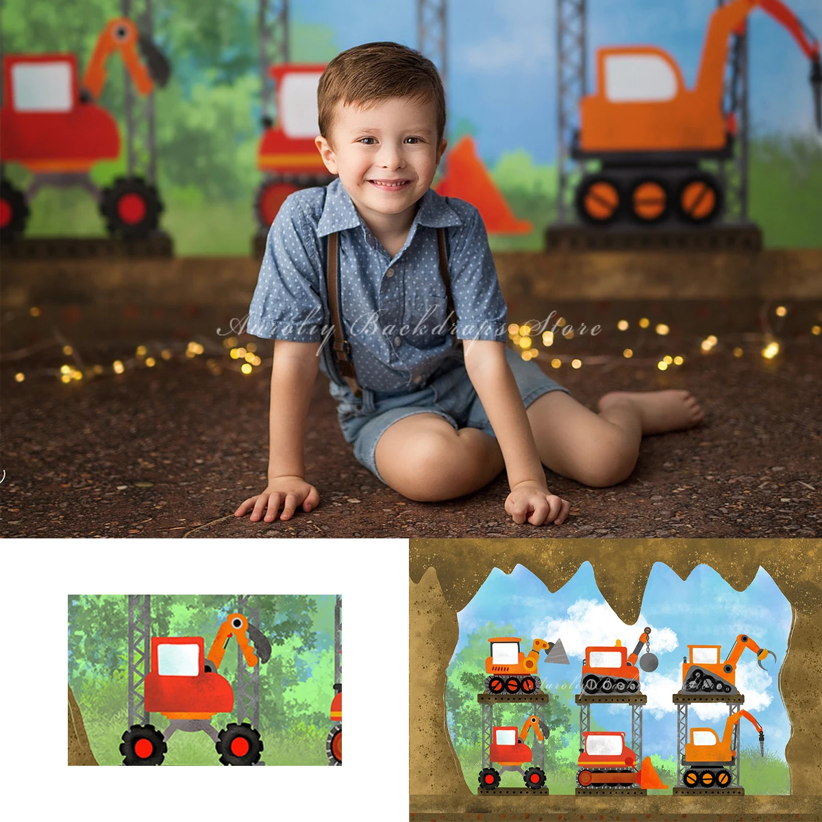 

Little Digger Backgrounds Birthday Cake Smash Kids Adult Photography Props Child Baby Decors Excavator Photo Backdrops