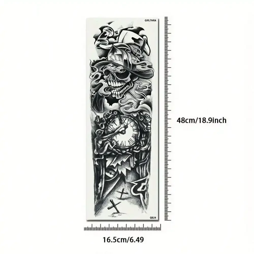 1 Sheet Temporary Tattoo, Grim Reaper And Clock Pattern, Long Lasting For 2 ~ 7 Days Waterproof Tattoo Stickers, Not Toxic, Leg Arm Back Body Art For Women And Men