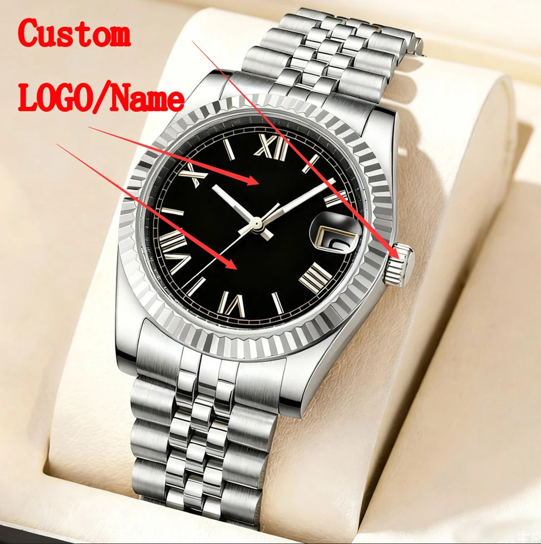 맞춤형 36mm/39mm 자동 남성 시계 패셔너블한 로마 숫자 기계식 남성 시계 사파이어 글라스 방수 시계