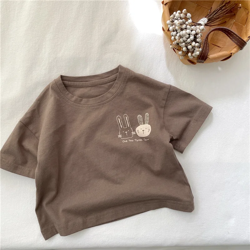 Boys T-shirt Summer Edition Children Short Sleeve T-shirt 3-10 Year Old Girls Cotton Round Neck Top Boys Cute Rabbit Sports Top