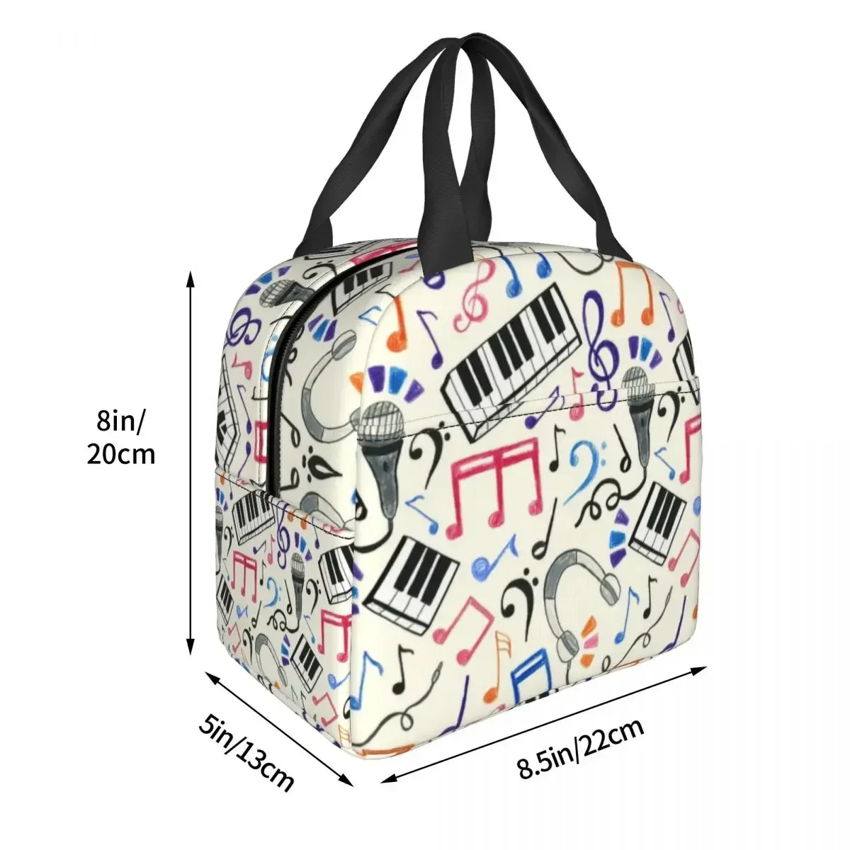 Custom Music Notes Lunch Bag Women Cooler Thermal Insulated Lunch Box for Kids School