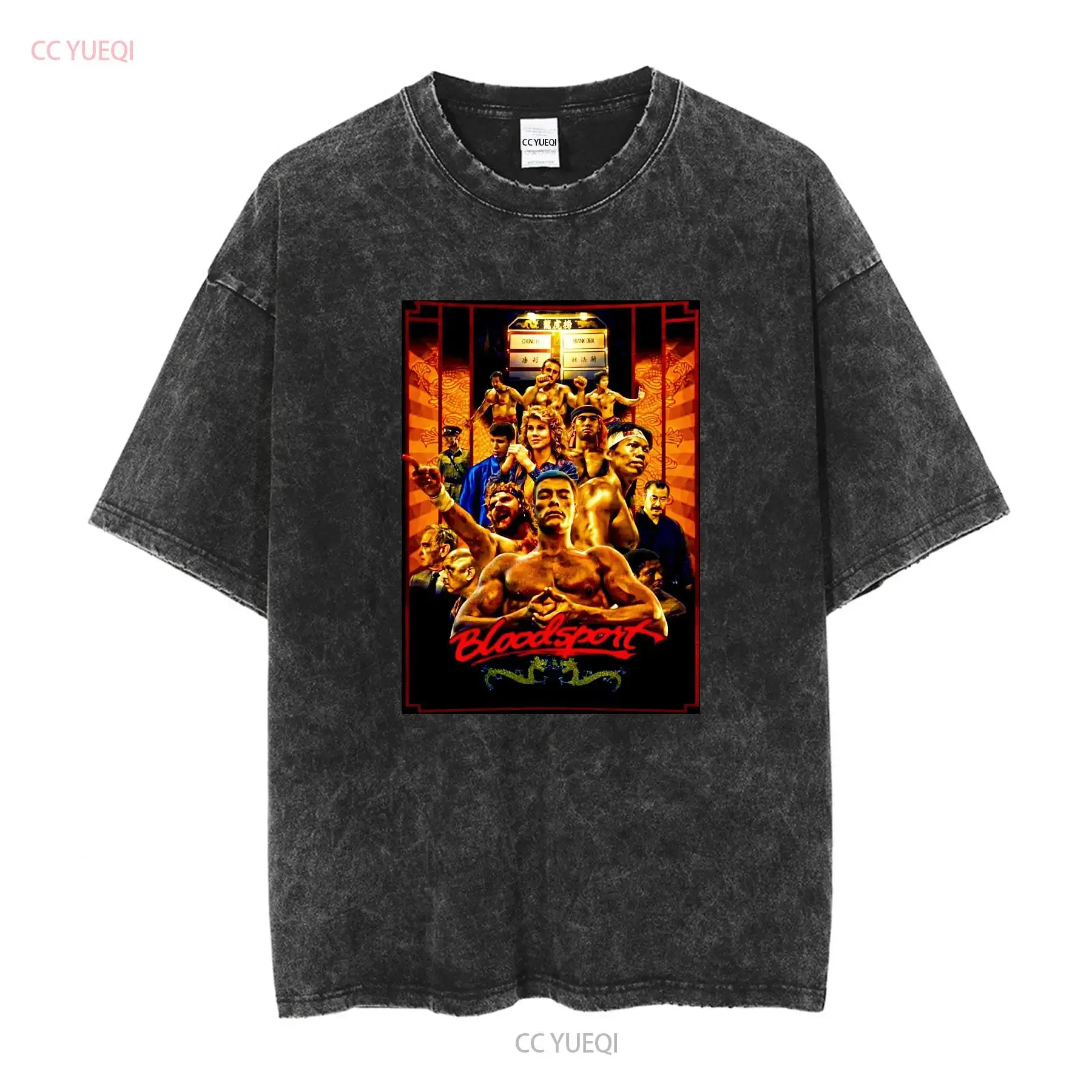 تي شيرت رجالي من فيلم BloodSport مقاس XL فيلم Kumite الأسود جان كلود فان دام بأكمام طويلة أو قصيرة عتيقة مغسولة ناعمة أوم