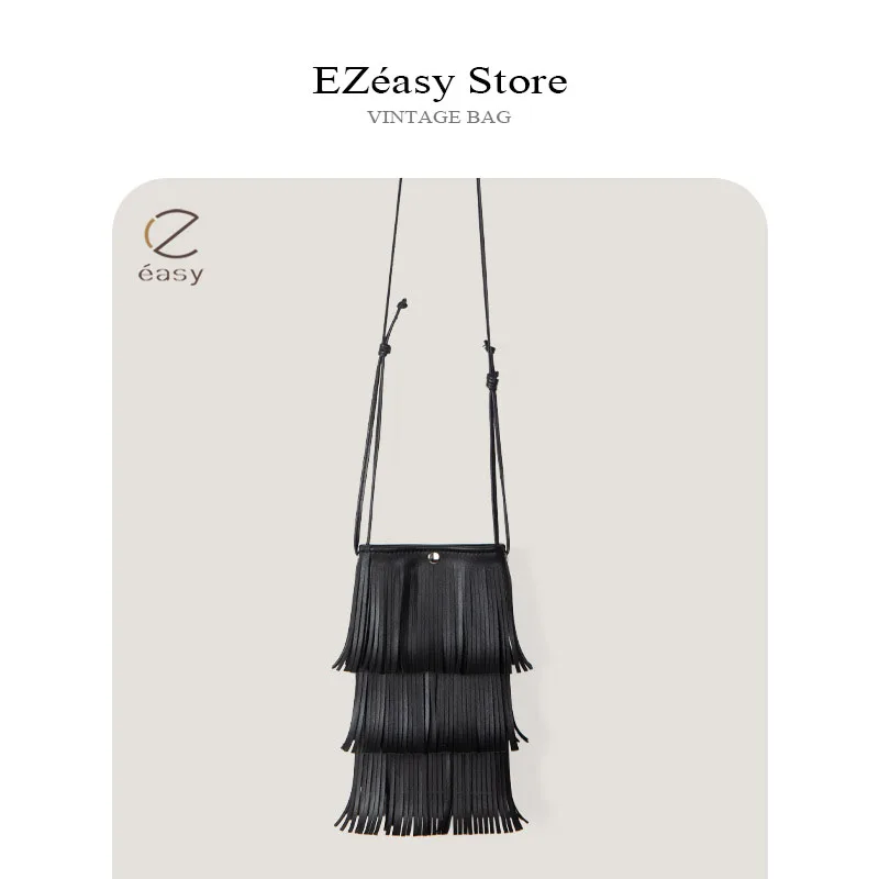 EZeasy Light Luxury Niche Designer Bags for Women Personalized Tassel Crossbody Bag, Fashionable and Versatile Retro Phone Bag