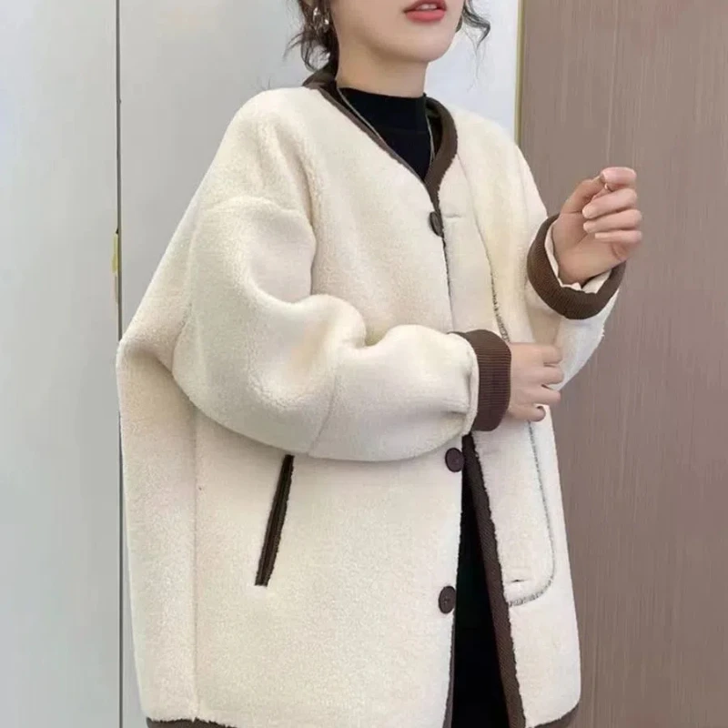 

New Korean Loose Fur One-piece Thickened Warm Granular Fleece Versatile Fur Coat for Women