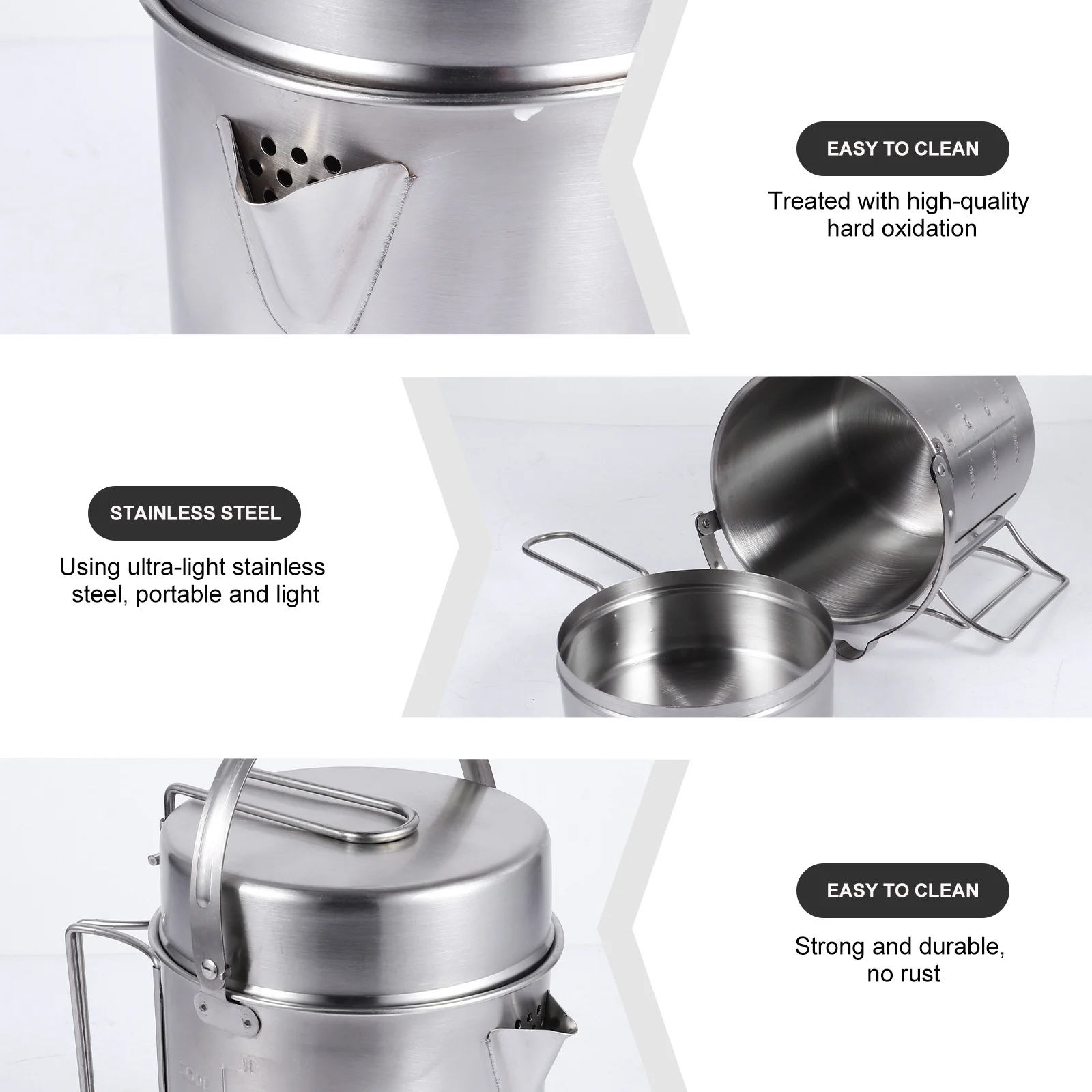 

1Set Stainless Steel Camping Pot Portable Picnic Cooking Pot Foldable Handle Durable Rustproof Hard Oxidation Outdoor Hiking
