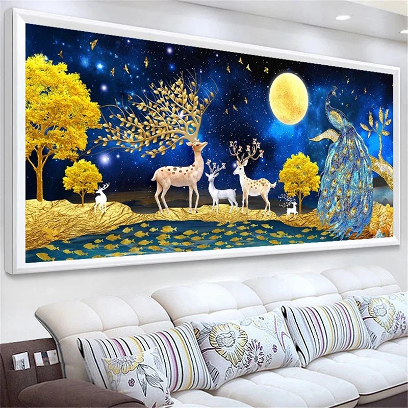 Elk Peacock 5D Diamond Painting Full Diamond Embroidery Large Living Room Office Home Decor Landscape Diamond Cross Stitch Kits