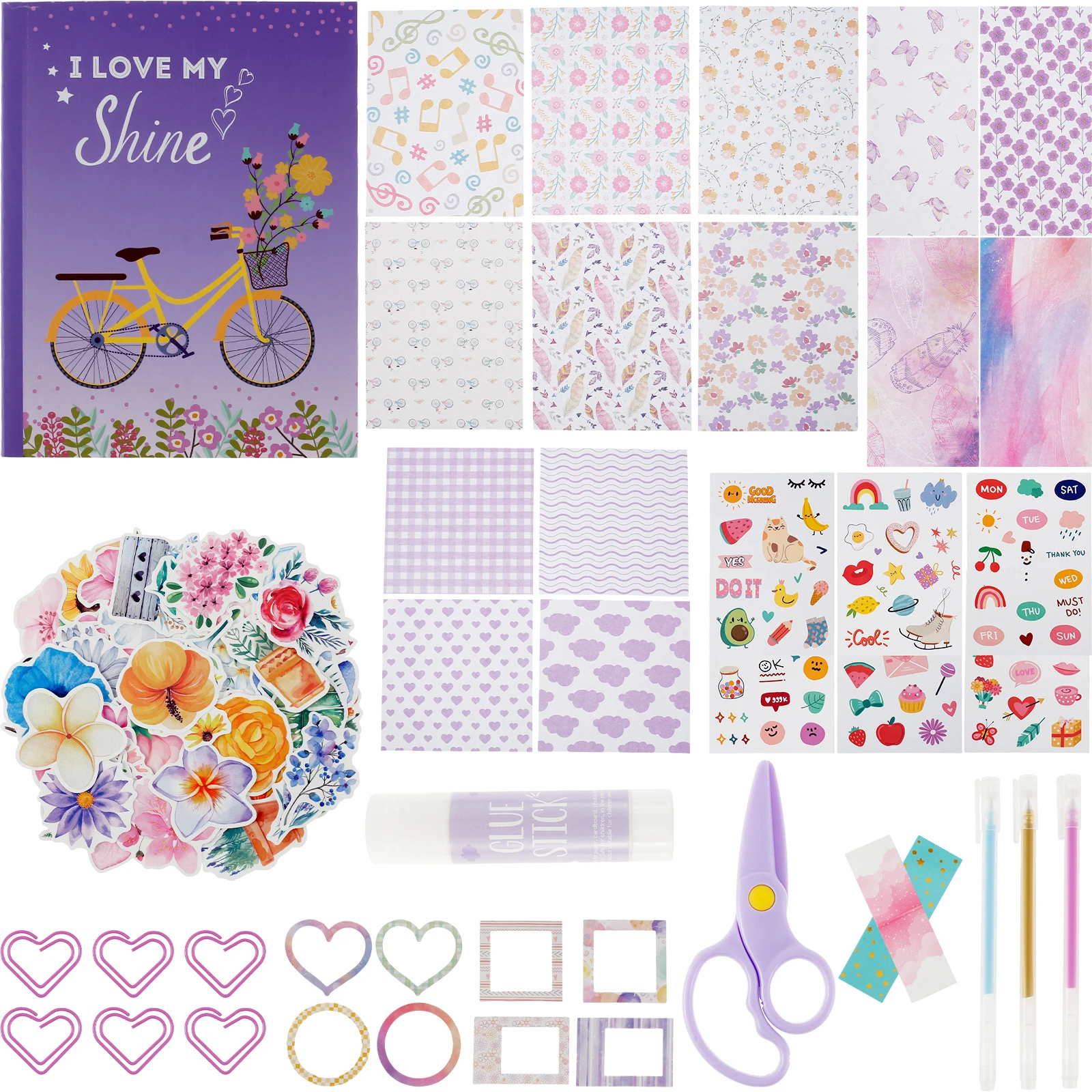 

105Pcs Vintage Scrapbook Kit Floral Journaling Supplies Set with Notebook Scrapbooking Colorful and Flower Stickers DIY