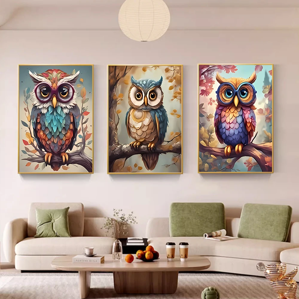 Canvas Print Painting, Colorful Owl Pattern, Modern Niche Style, Living Room And Dining Room Entrance Bedroom Table Top Decor