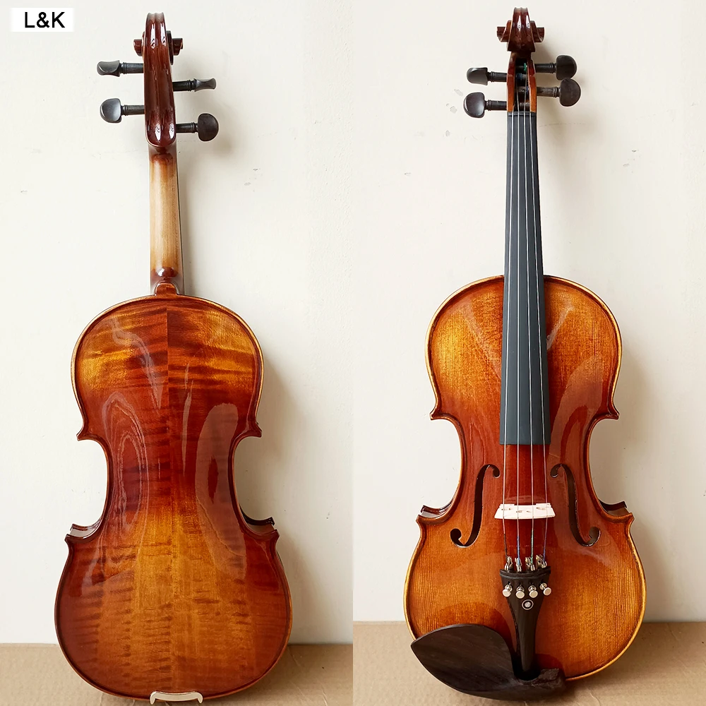 Stradivarius Handmade Natural Tiger Patterned Maple Violin Set 4/4 Violin Beginner Professional Musical Instruments with Case