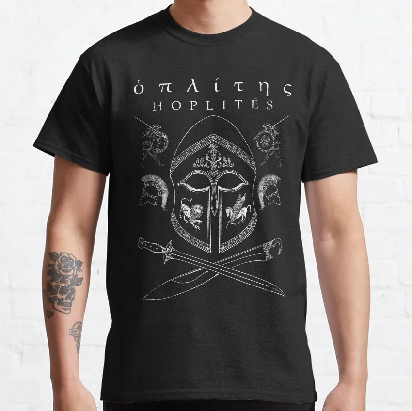 Hoplite Design Retro greek ancient soldier spartan warrior helmet 100% cotton printed T-Shirt  for men plus size men's clothing