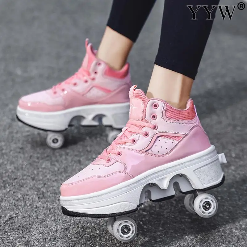 Adult Deformation Shoes Roller Sneakers With 4 Wheels Skates Children Runaway Parkour Wheels Shoes For Women Men Youth Kids Gift