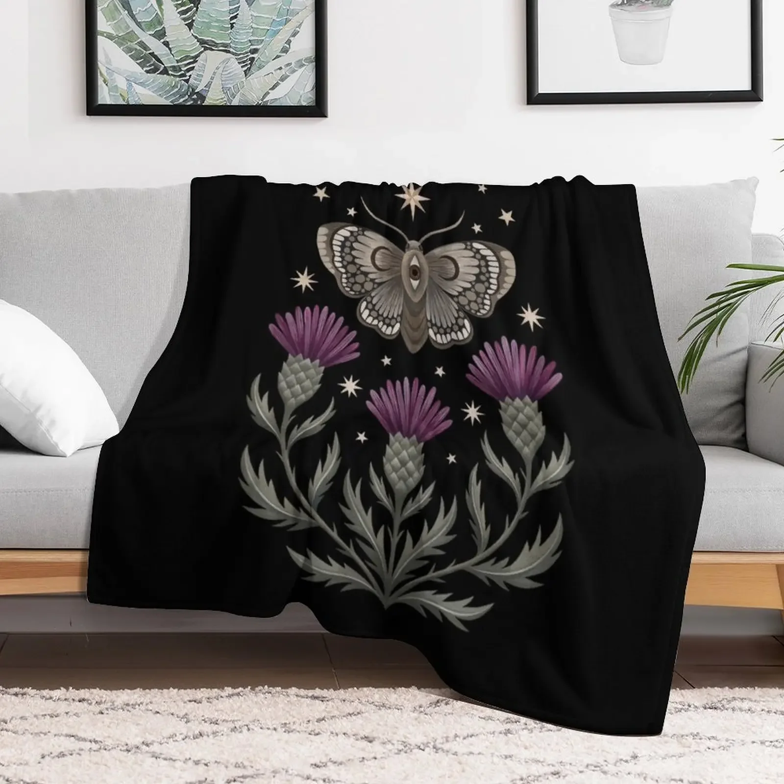 Thistle and moth Throw Blanket Winter beds Shaggy Vintage Blankets