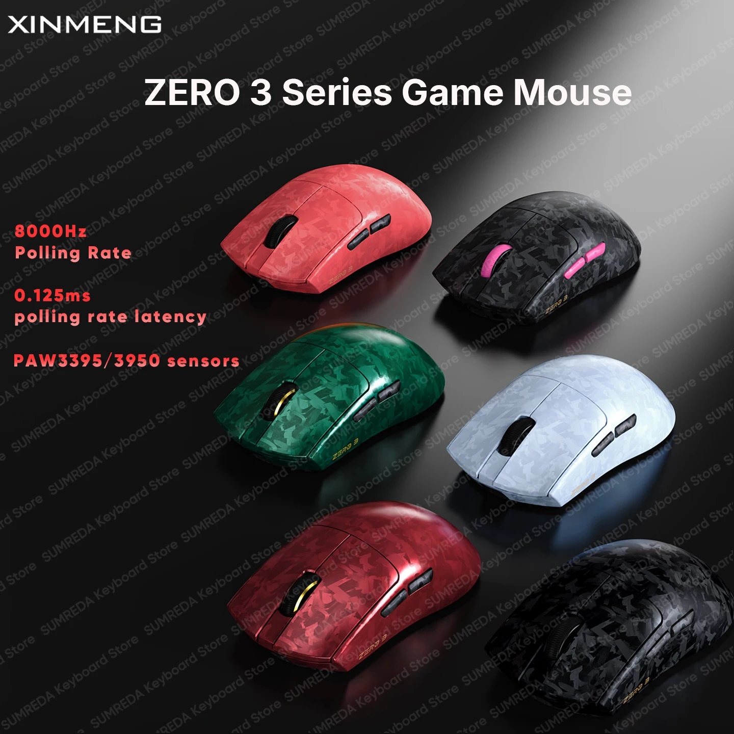 XINMENG ZERO3 Wireless Gaming Mouse PAW3950 PAW3395 8K 0.125ms latency Bluetooth 2.4G Wired Composite Carbon Fiber Gaming Mouse