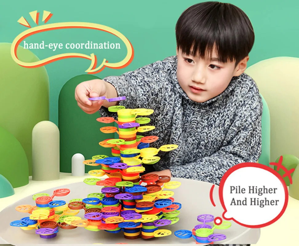 Montessori Kids Tree Stacking Building Blocks Toys Construction Balance Games Sensory Color Sorting Interactive Educational Toys