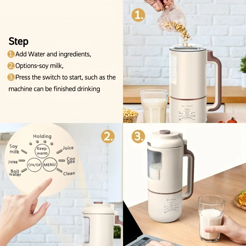 1000ml portable mini milk maker with free filtering and self-cleaning-enjoy fresh soy milk and juices anytime