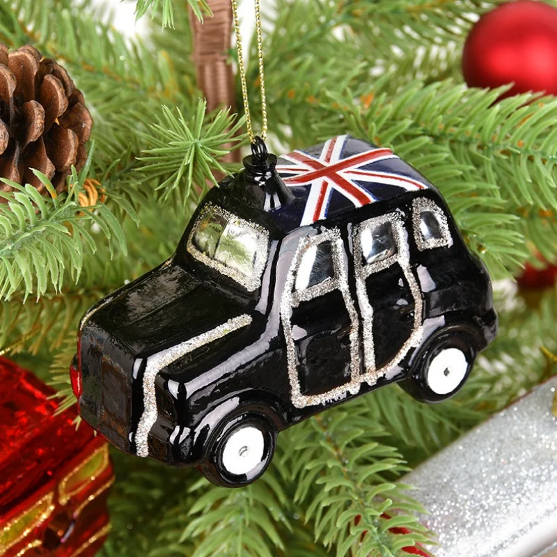 

1/4Pcs Christmas Decorative Glass Shaped Bus School Bus Trailer Ornament Hand-Painted Truck Christmas Tree Hanging Decoration