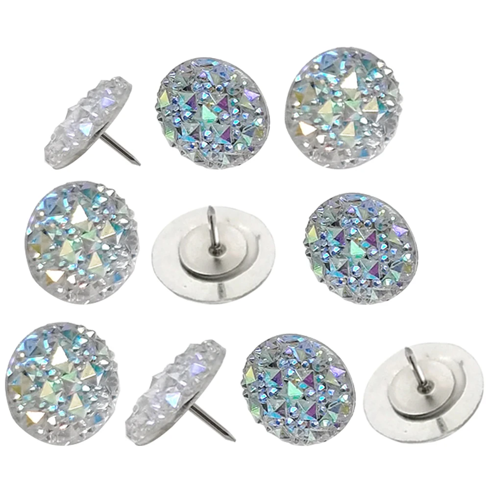 10 Pcs Rhinestone Thumbtacks Resin Metal Material Creative Design Multi Function Office Accessories Map Pins Photo Wall Decor