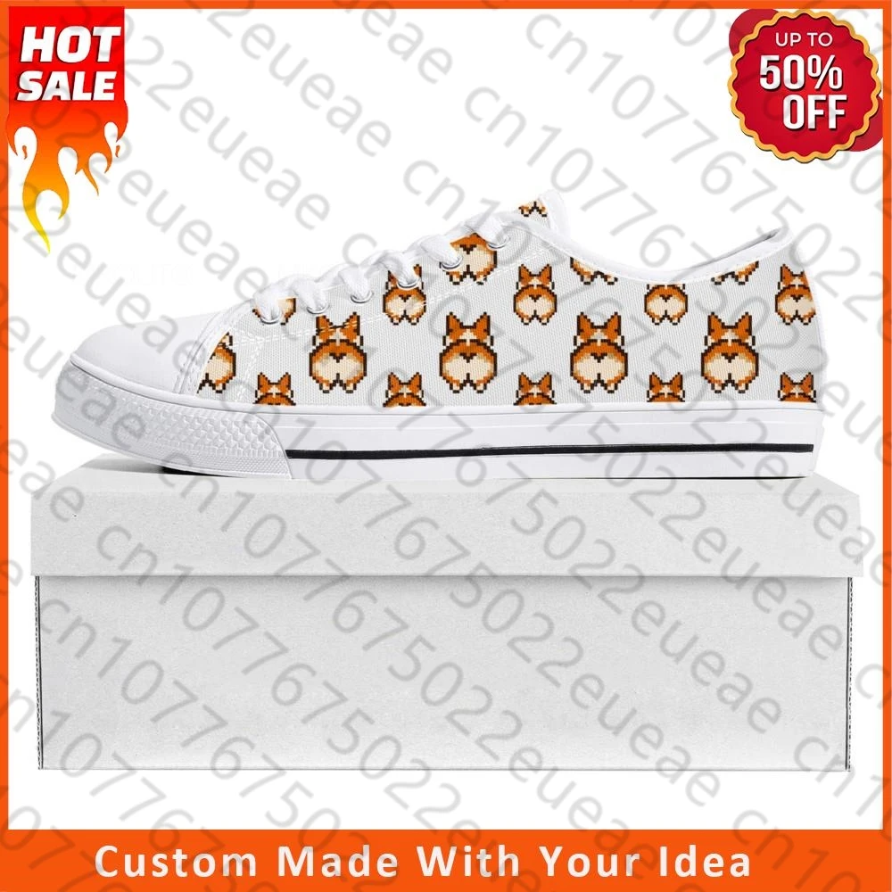 Corgi Butt Cute Cartoon Low Top Sneakers, Chaussures en toile pour hommes et femmes, Chaussures de couple décontractées, Chaussures personnalisées, Adolescent, Rencontres, Prode, Haute qualité