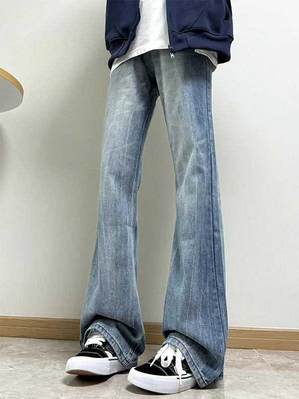 

Мужские синие джинсы прямого кроя с легким клешем из бамбукового волокна, весна-осень, молодежные повседневные брюки