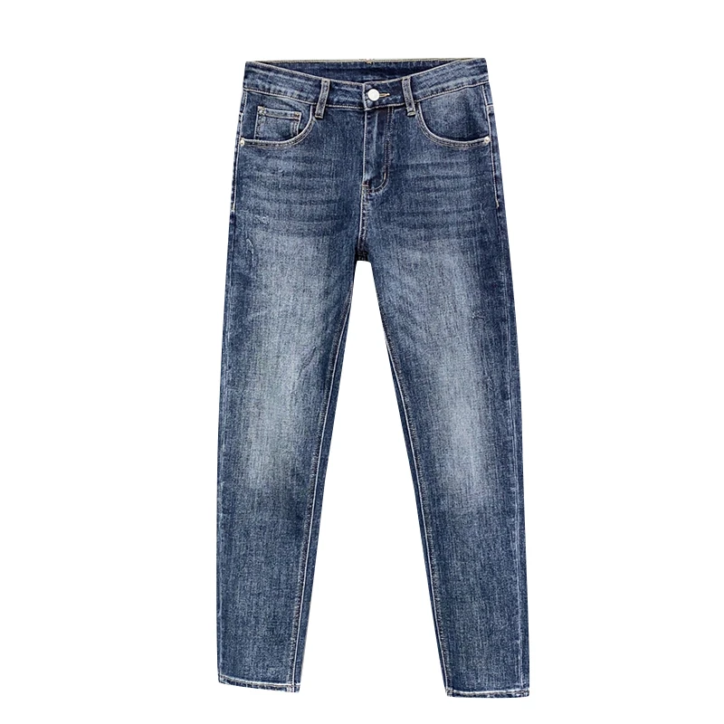 Light luxury high end new men's jeans fashionable straight fit elastic comfortable cotton wash designer casual blue denim pants