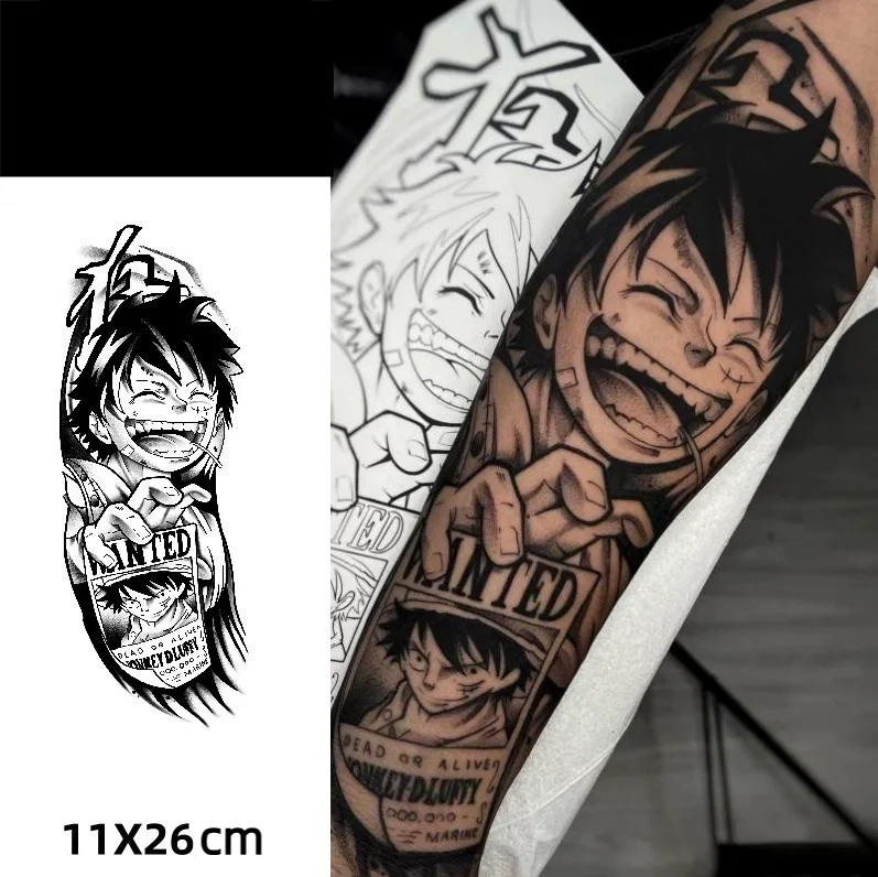 Anime Pirate Straw Hat Boy Temporary Tattoos Big Size Black Juice Tattoo Body Art Waterproof Fake Tatoo Sticker for Woman Men