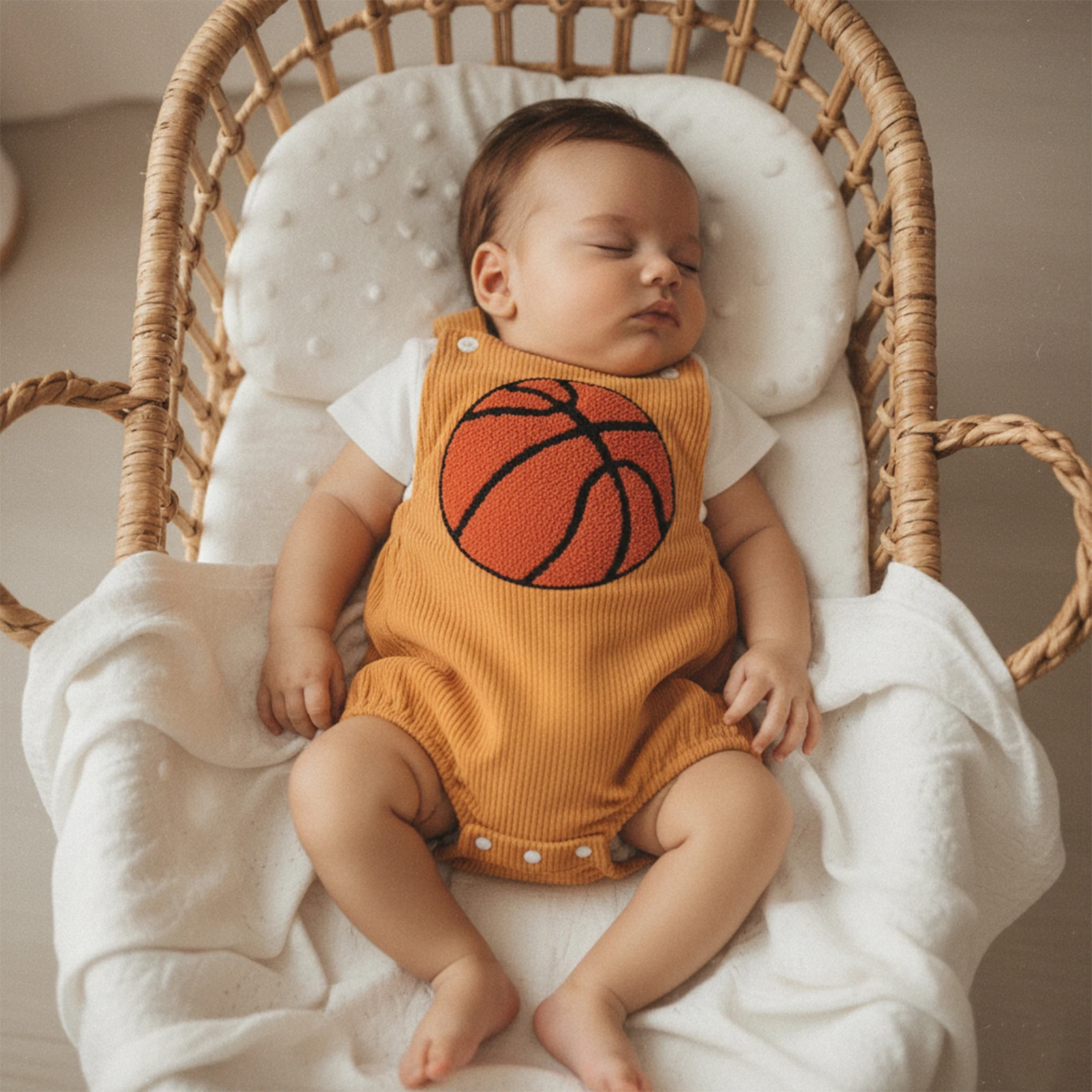 Summer Infant Baby Boy Bodysuit Sleeveless Cute Basketball Embroidery Bubble Jumpsuit Clothes