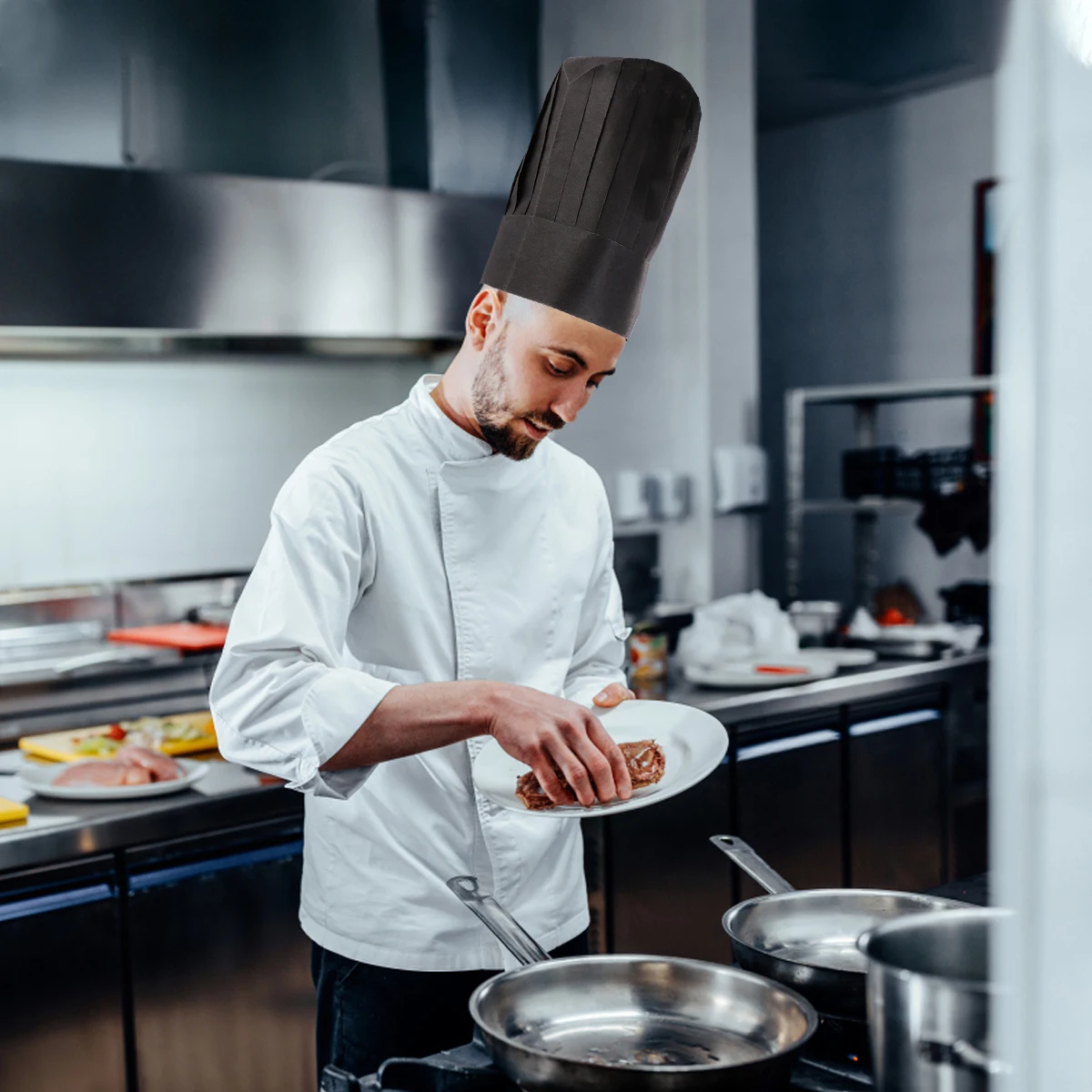 

20 Pcs Black Cap Chef Hat Restaurant Accessory Kitchen Paper Hats Tall Chefs Work