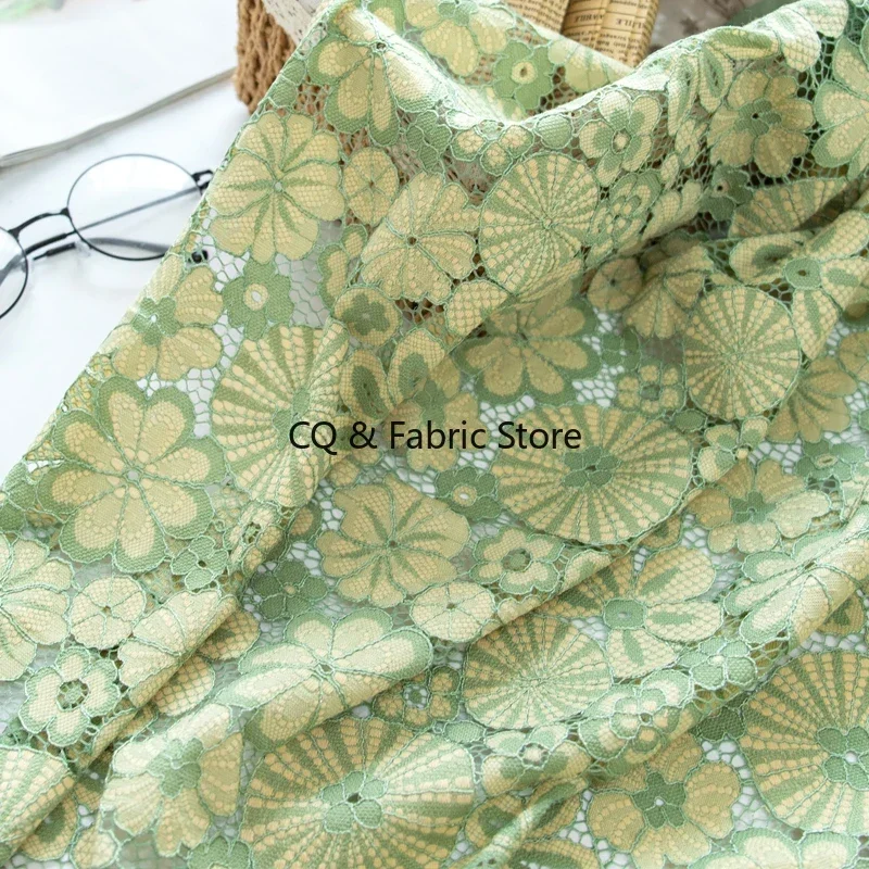 Tessuto di pizzo morbido Tessuto di maglia ricamato cavo verde per abiti Cheongsam Accessori fai da te