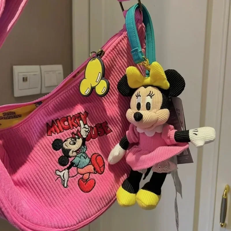 Disney New Autumn Winter Cute Cartoon Mickey Retro Series Corduroy Crossbody Bag Girl Single Shoulder Handheld Underarm Children