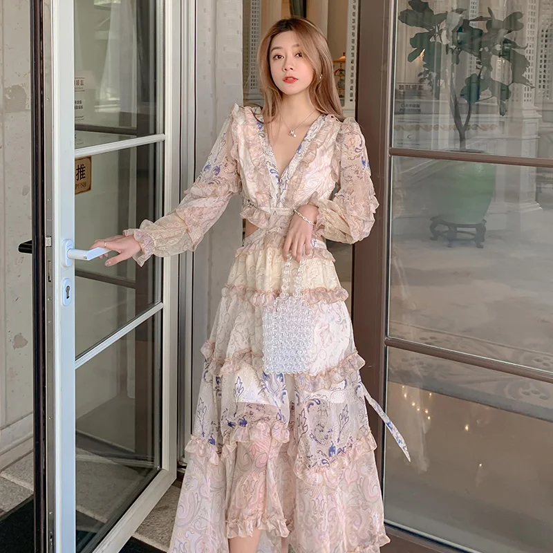 

Embroidery Dresses for Women Boho Spring A-Line High Waist Party Woman Fall Dress Elegant Luxury Long Sleeve Runway Lace 2022