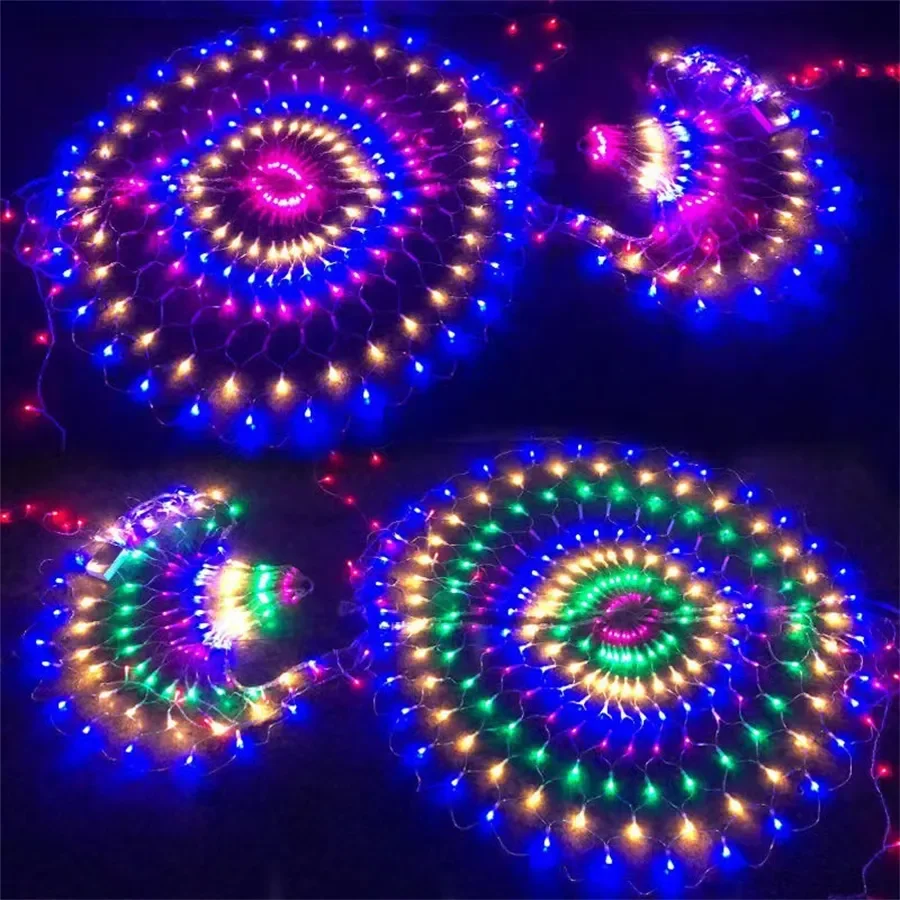 3*0.5M 414 LED Peacock Net Light Outdoor Mesh Light Window Curtain Icicle Light Christmas Fairy String Net Light Tree Garland