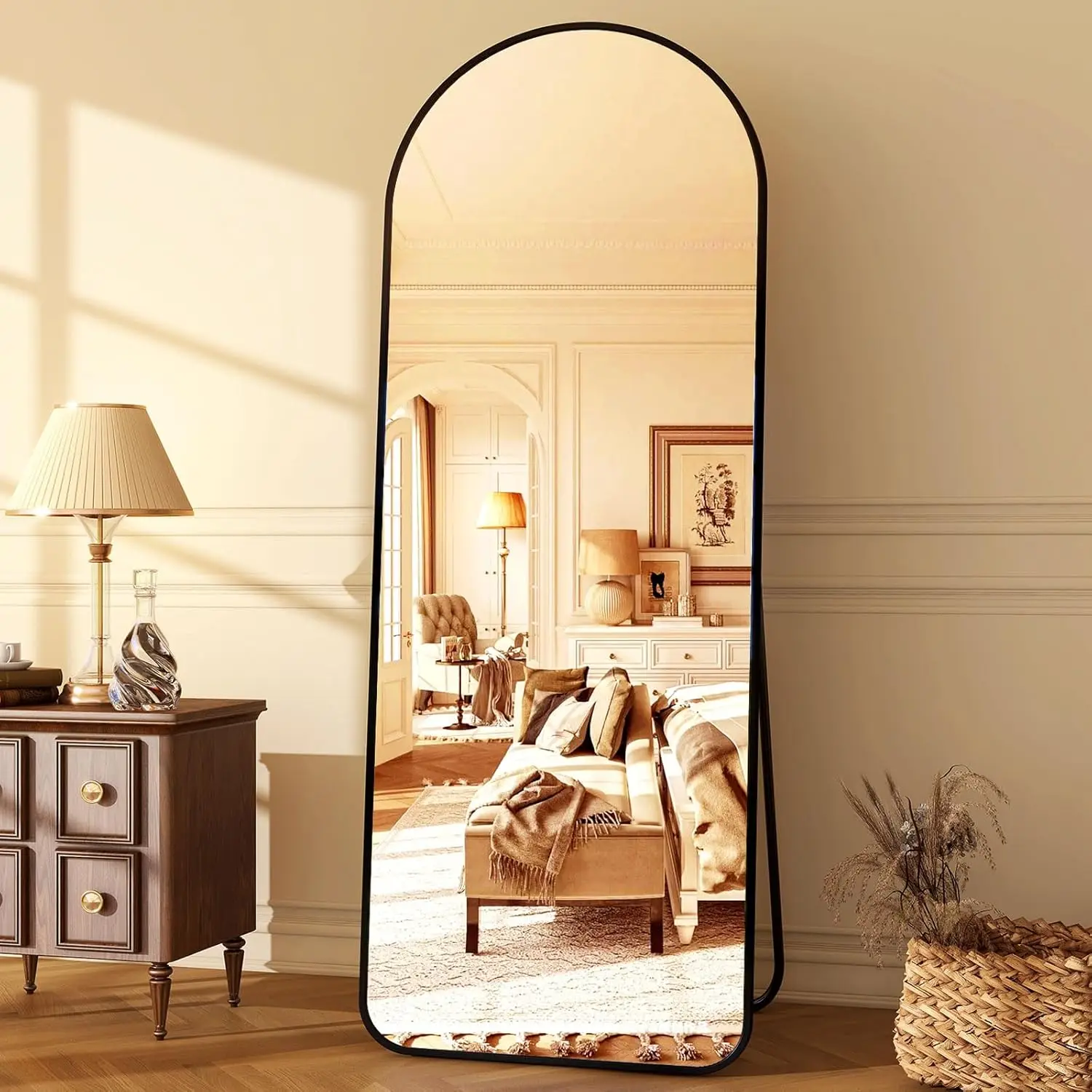 Arched Full Length Mirror Floor Mirrors with Aluminum Alloy Frame Free-Standing Wall Mounted or Leaning Large Bedroom Dressing M