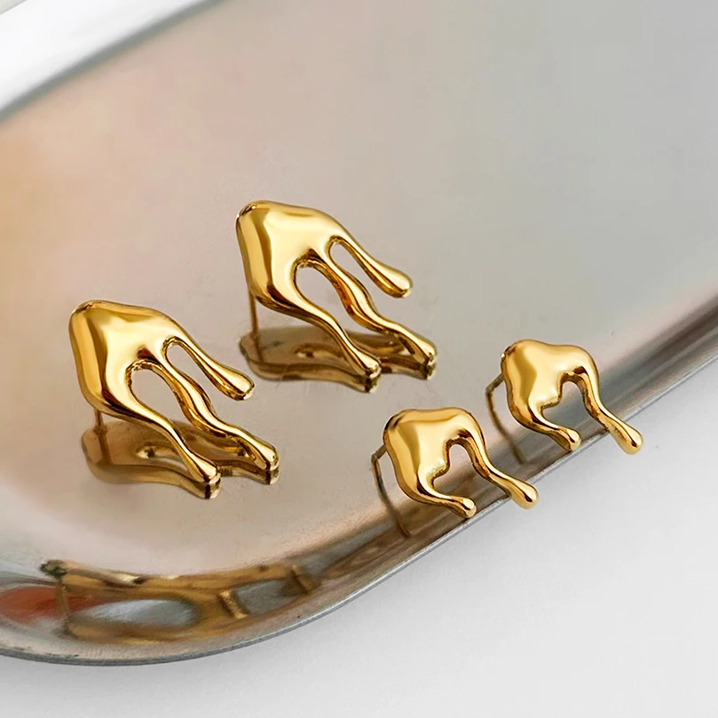 Boucles d'Oreilles Irrégulières en Forme de Lave Liquide, Bijou Plaqué Or, en Acier Inoxydable, Cadeau Idéal pour Femme
