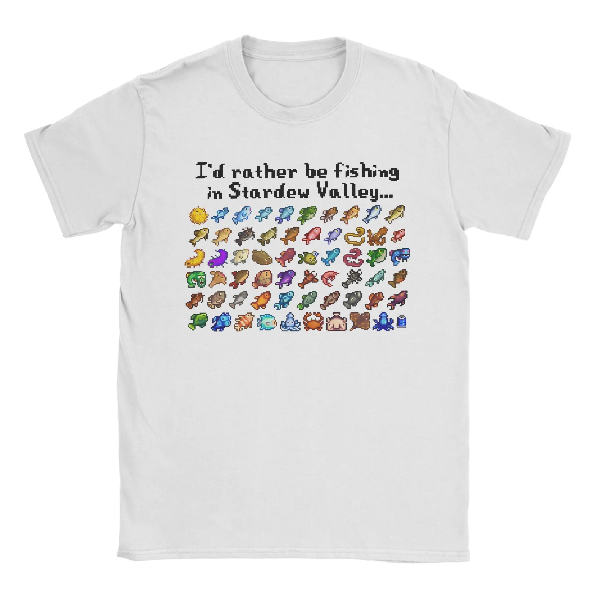 

I'd rather be fishing in Stardew Valley Harajuku T Shirts Men Cotton Comfortable Oversize Top Tees Short Sleeves