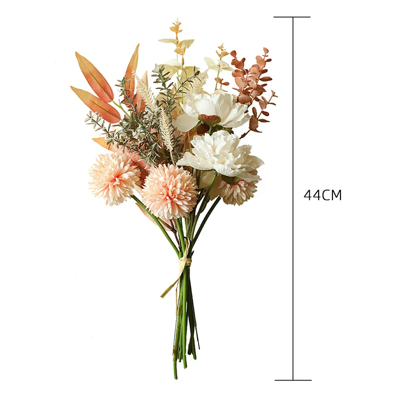 Ramo de flores artificiales para decoración del hogar, 44cm, 1 ud./lote, champán, peonía, diente de león, suministros de decoración para habitación de estilo Ins para boda