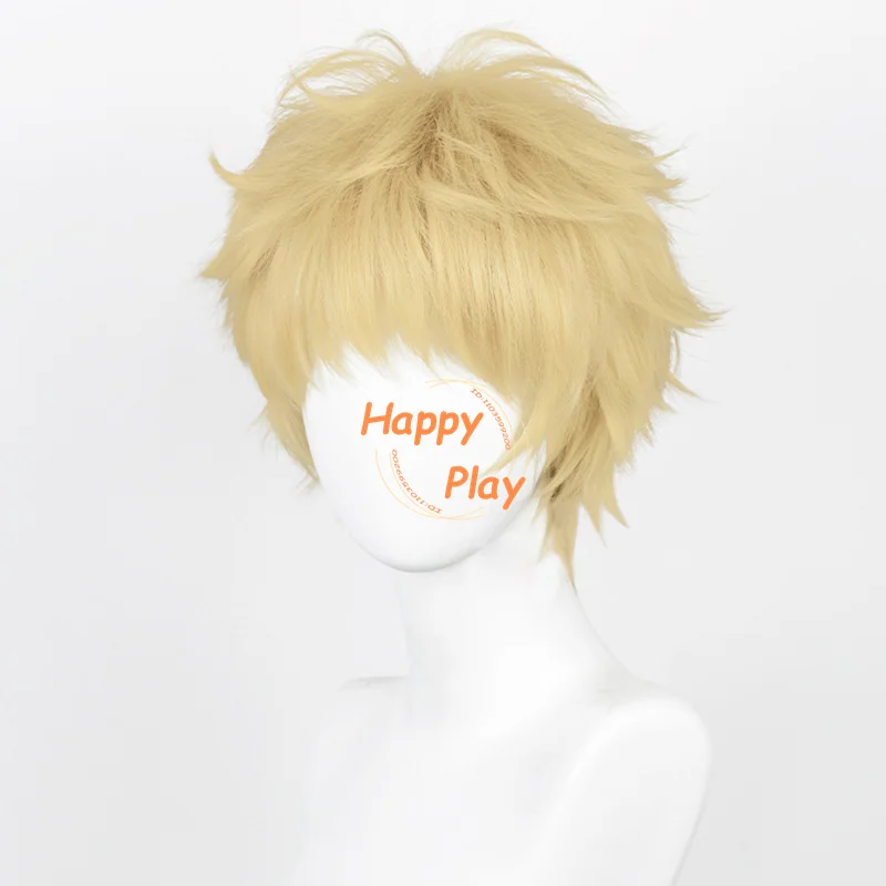 Tsuki shima Kei Cosplay Perücke 26cm kurze hell goldene Kei Tsuki shima Anime Cosplay Perücken hitze beständige Kunst haar Perücke Kappe