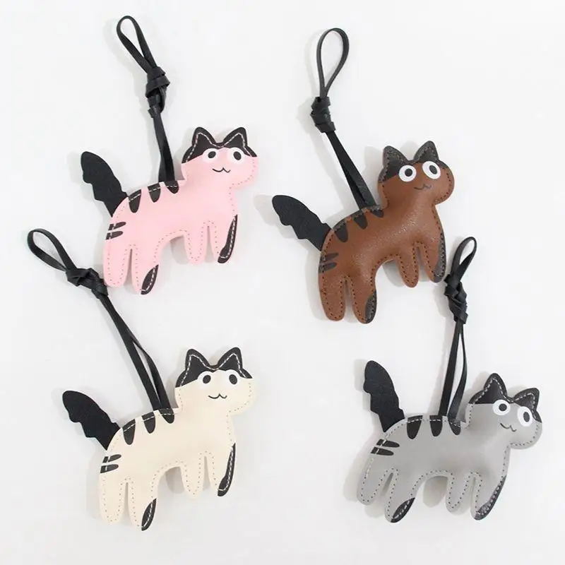 Classic Cute Cartoon Cat Bag Pendant Key Chain Fashion PU Leather Cow Cat Key Accessories Gifts Bag Charm Hanging Decoration