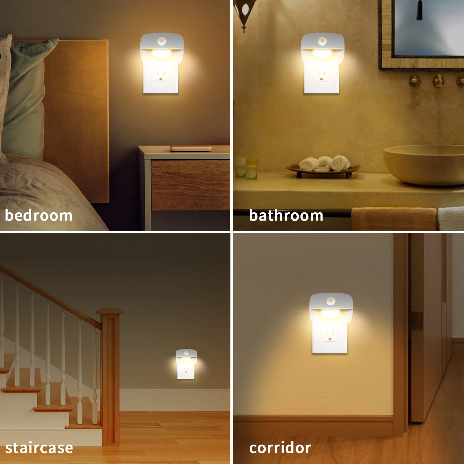 Lampu malam LED, Sensor Gerakan EU US Plug Lamp 3 mode pencahayaan lampu malam untuk anak-anak kamar tidur lorong tangga lampu malam