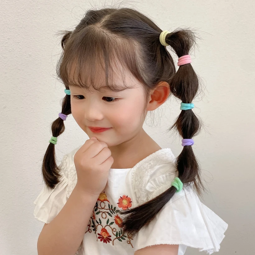 Vente en gros 30/50/100 pièces/lot d\'élastiques à cheveux colorés sans couture pour enfants, chouchous doux pour filles, accessoires