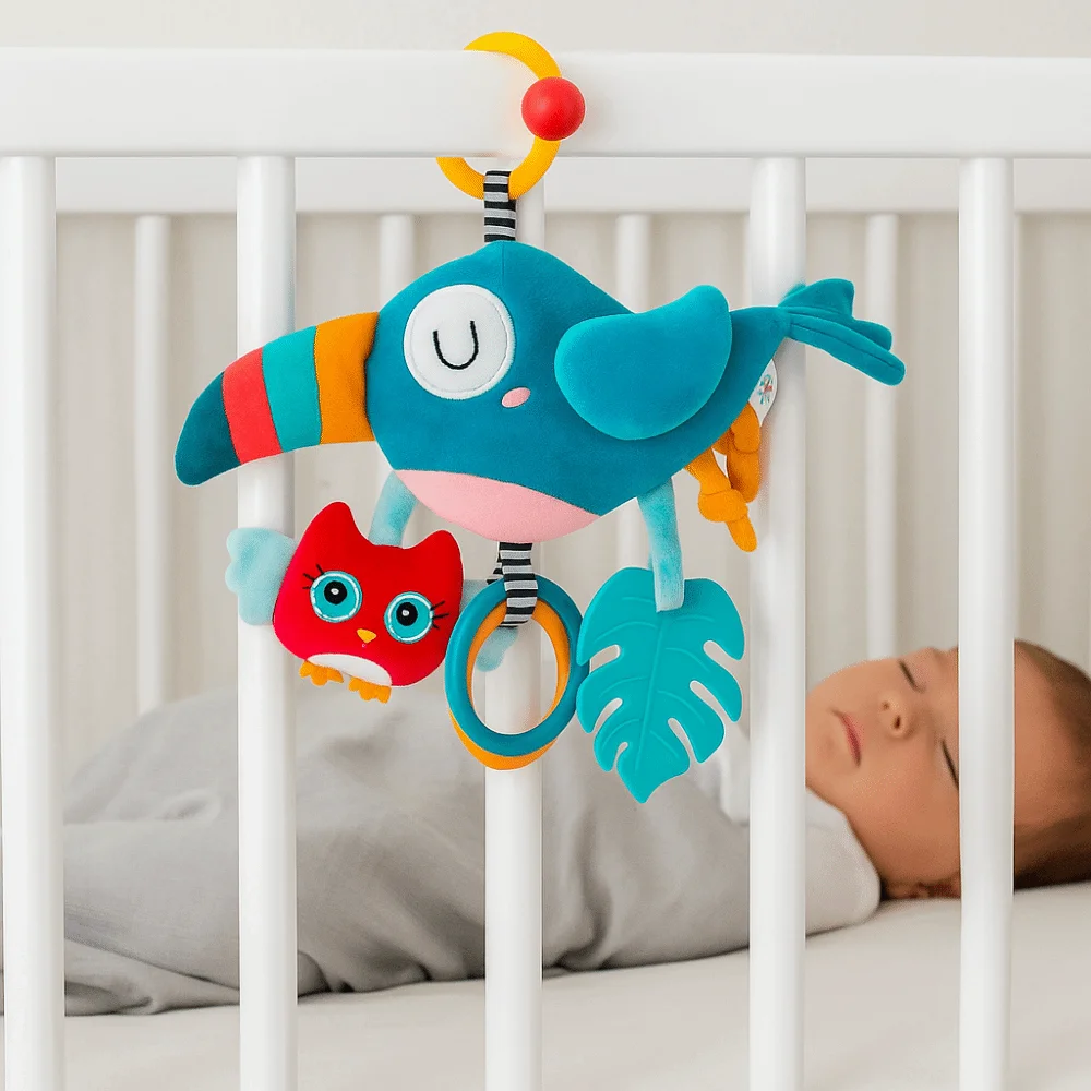 Cloche de berceau sensorielle pour bébé de 0 à 12 mois, hochets de dentition amovibles, poignée douce, Animal en peluche résistant à l'usure