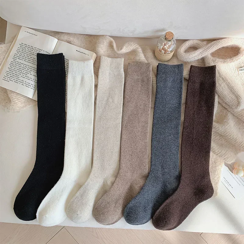

Winter Thick Warm Long Socks for Women Knee Socks Wool Cashmere Stocking Japanese Fashion Thermal Sock Stocking Solid Color 2024