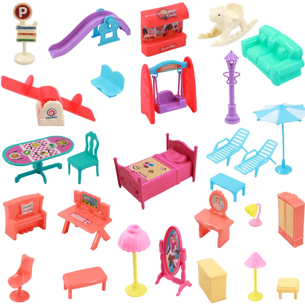 Mini Doll Accessories Plastic Material Mini Slide Piano Bed Lounge Chair Swing Dollhouse Furniture,For Multi SizeDoll&5inch Doll