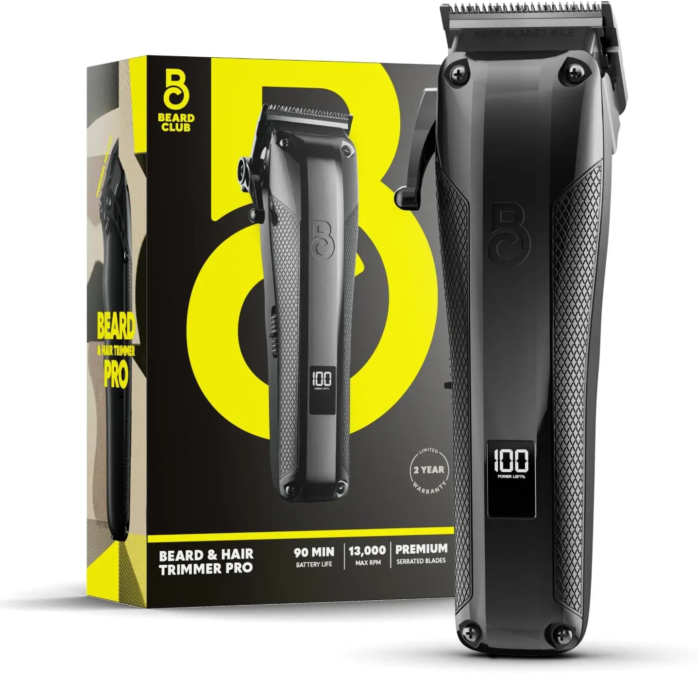 

Professional Cordless Beard Trimmer for Men - High Power 13,000 RPM with 10 Guides and Taper Lever